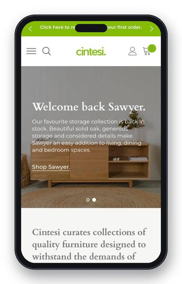 Cintesi website on mobile