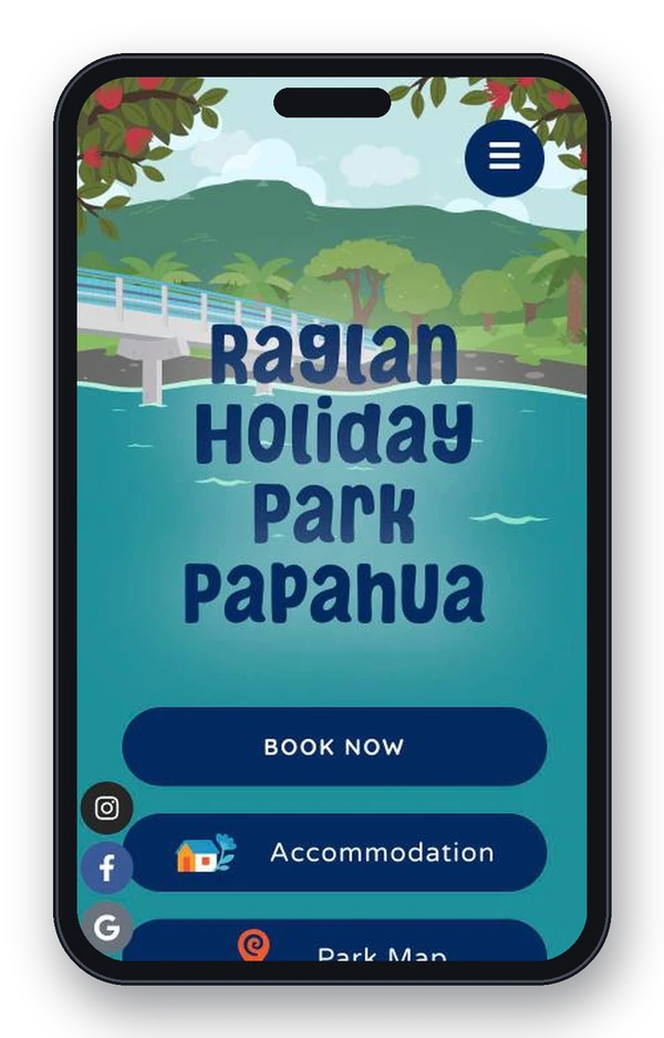 Raglan Holiday Park website on mobile